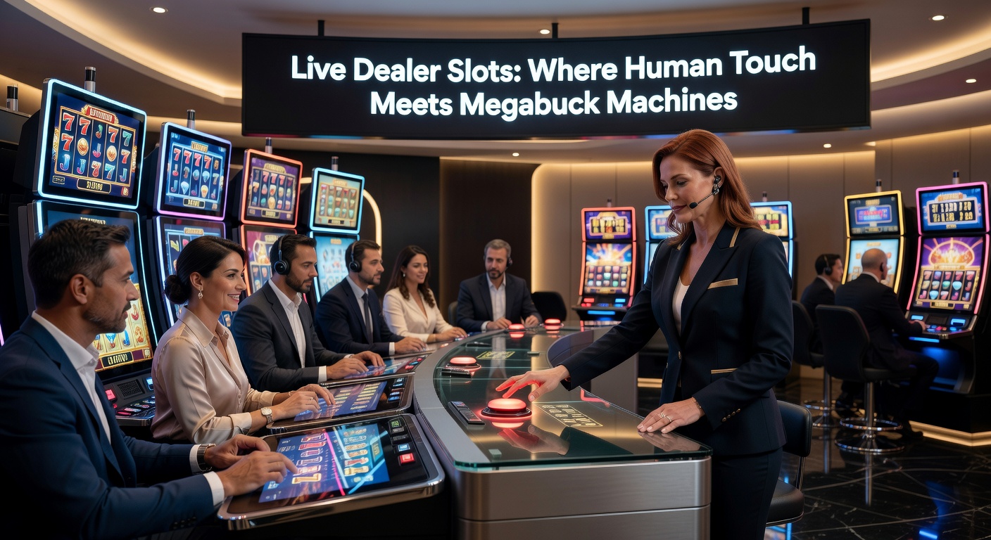 Gruppe von Spielern auf Tablets und Laptops, die einem Live-Dealer-Slot zuschauen, mit Chat-Nachrichten und Gewinnfeiern im Vordergrund